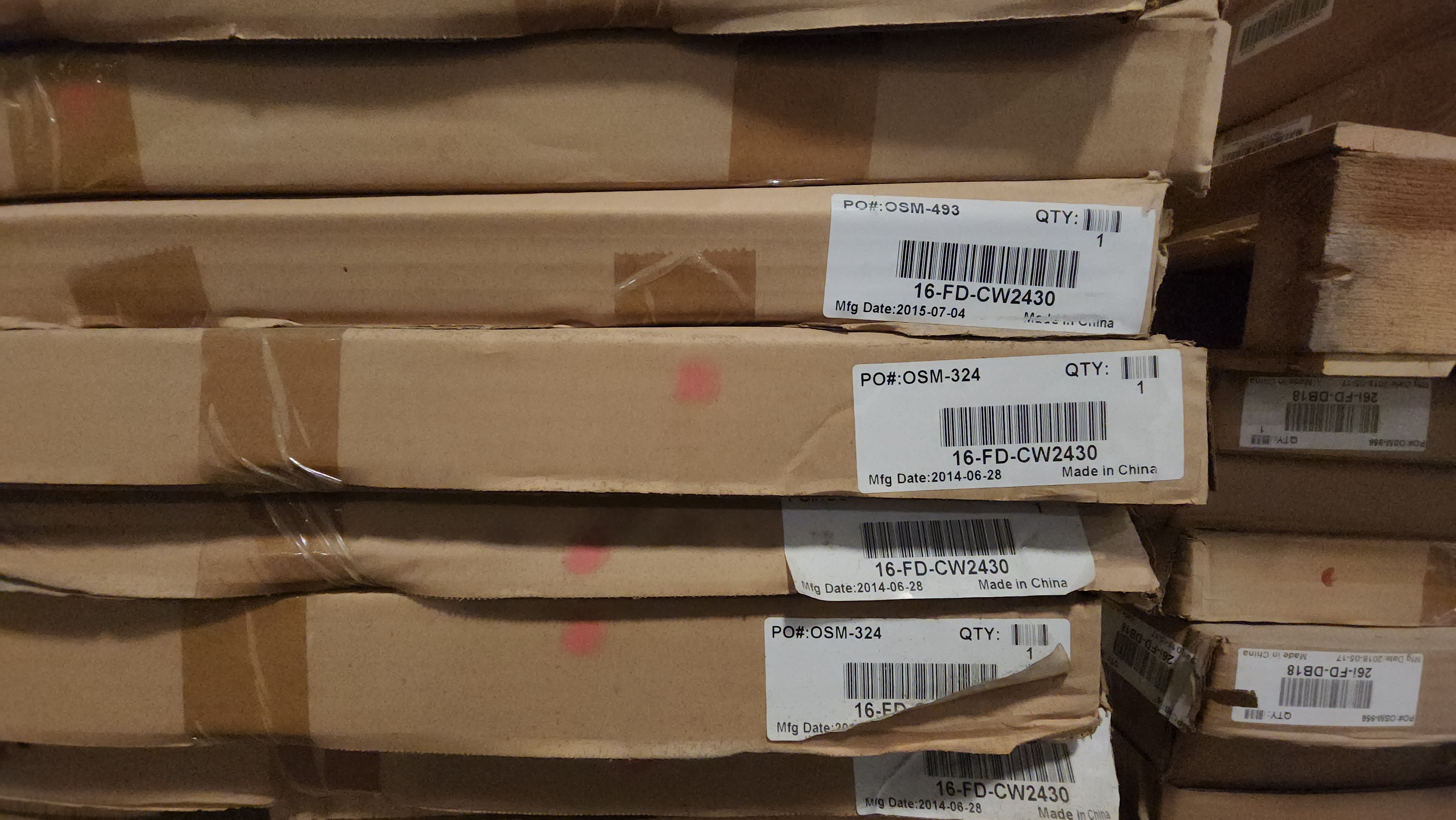 Labeled boxes with SKUs